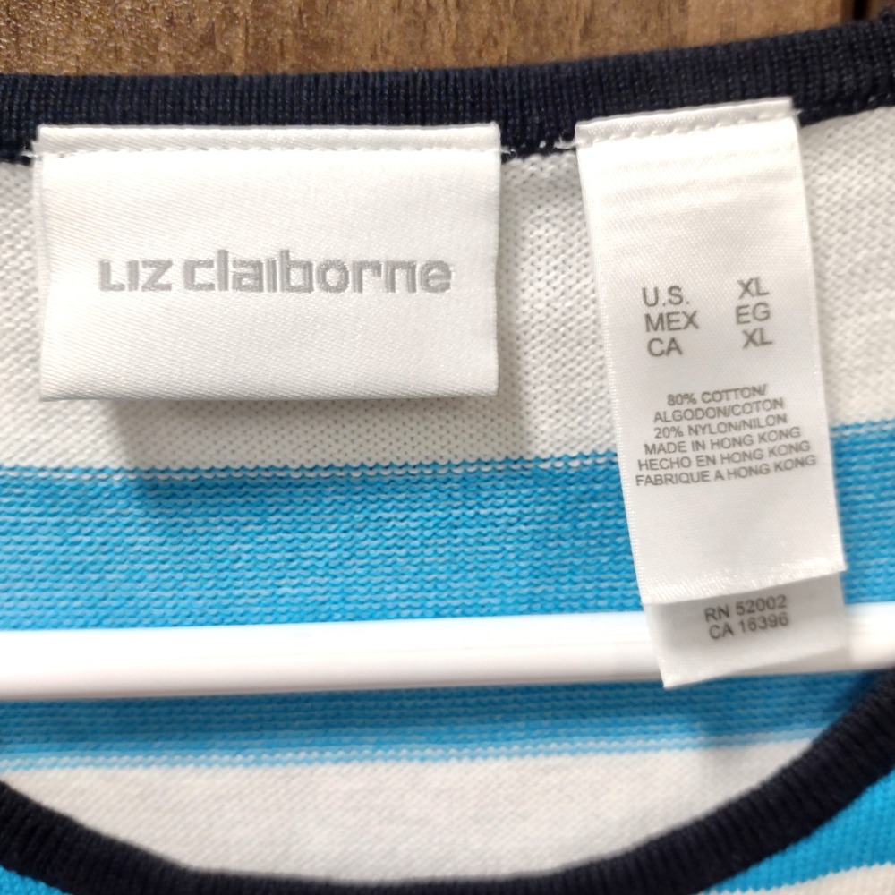 Liz Claiborne Striped Knit Cardigan‎ & Shell Set XL Blue White Black - Picture 3 of 7